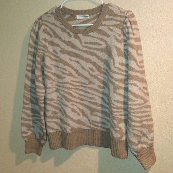 Tan and Cream Zebra Print Anthropologie Sweater S - Picture 1 of 7